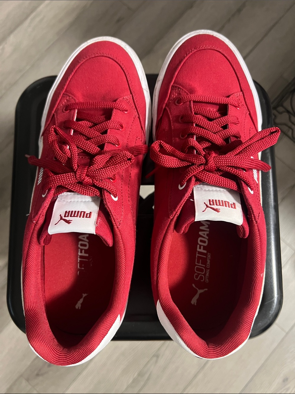 Puma Men's Red Low-Top Canvas Sneakers with White Accents